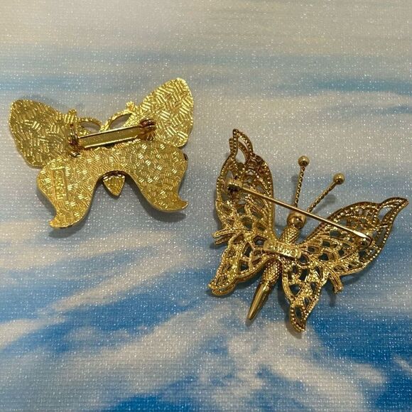 Pair Of Vtg Monet & Fish Brooch Pins Gold-tone & Pastel Cloisonne Enamel Signed - Picture 3 of 7